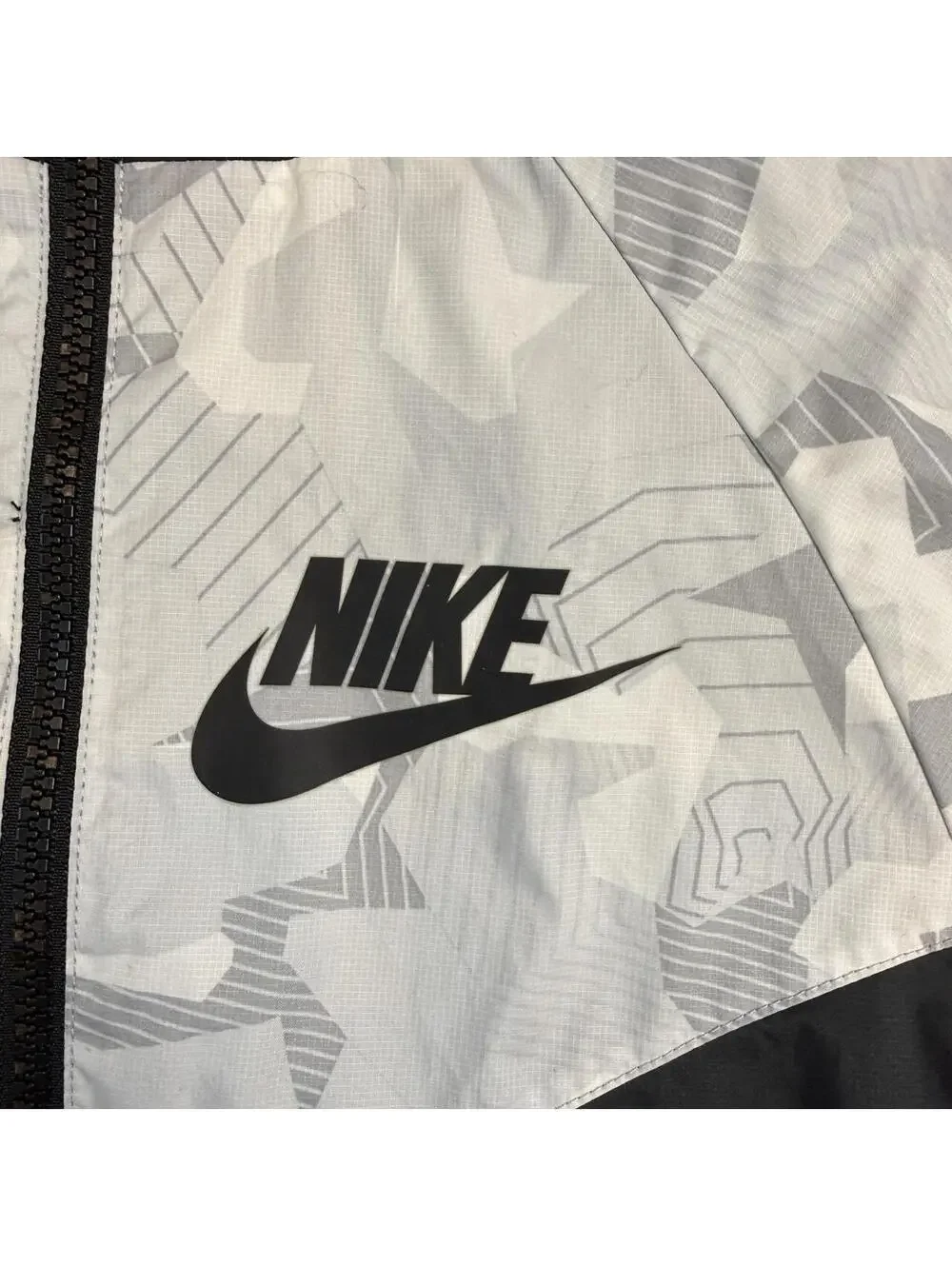 Nike Windbreaker Jacket L Gray White Color Block Geometric